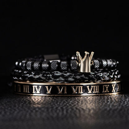 Luxury Mens Stainless Steel Crown Bracelet Set in Gold – Heluix